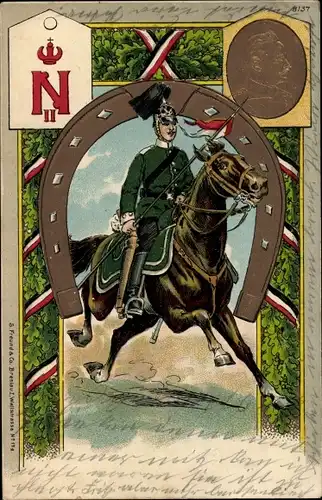 Litho Regimentskarte, Hufeisen, Reiter