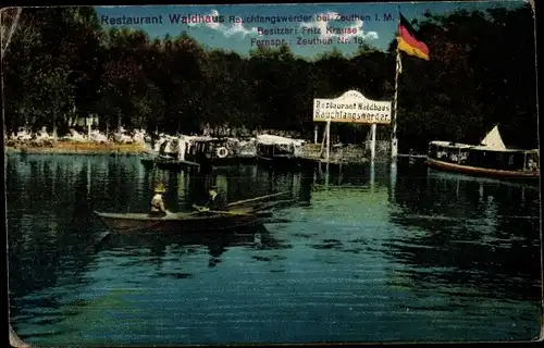 Ak Berlin Köpenick Schmöckwitz Rauchfangswerder, Restaurant Waldhaus, Boote