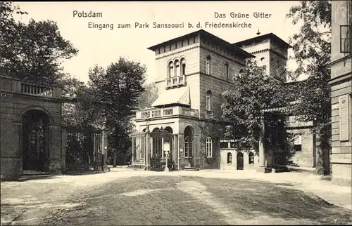 Ak Potsdam, Park Sanssouci, Eingang bei der Friedenskirche, Das Grüne Gitter
