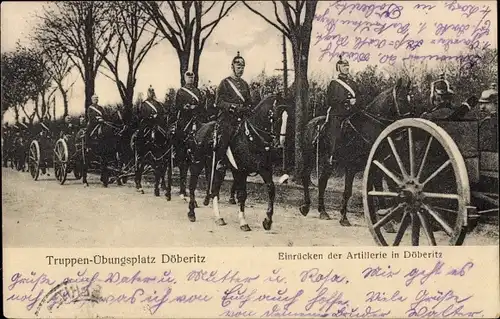 Ak Dallgow Döberitz im Havelland, Truppenübungsplatz, Einrücken der Artillerie