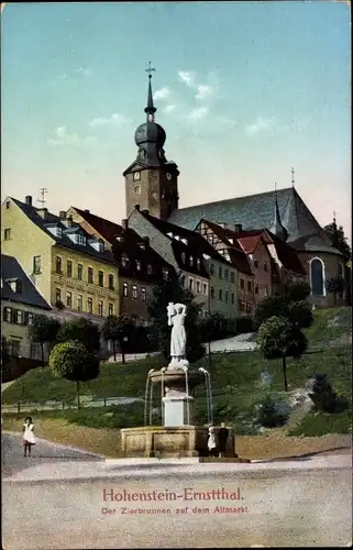 Ak Hohenstein Ernstthal in Sachsen, Zierbrunnen auf dem Altmarkt