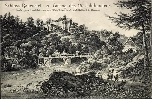 Künstler Ak Rauenstein Lengefeld im Erzgebirge, Schloss, 16. Jh., Kupferstich