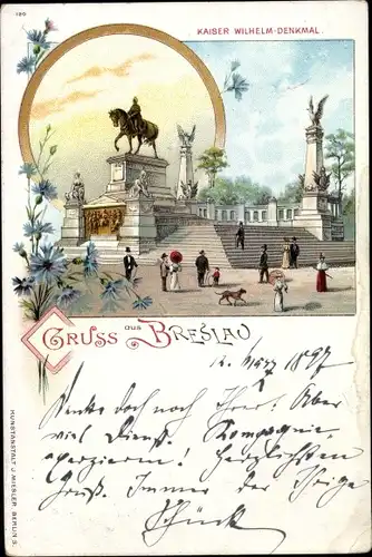 Litho Wrocław Breslau in Schlesien, Kaiser Wilhelm Denkmal