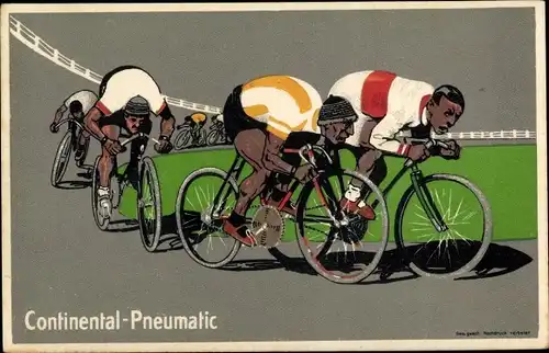 Künstler Ak Radrennfahrer bei einem Rennen, Reklame Continental Pneumatic