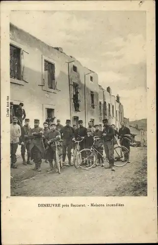 Ak Deneuvre Lothringen Meurthe et Moselle, Maisons incendiees
