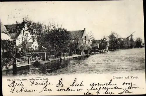 Ak Loenen aan de Vecht Utrecht, Häuser, Uferpartie, Windmühle