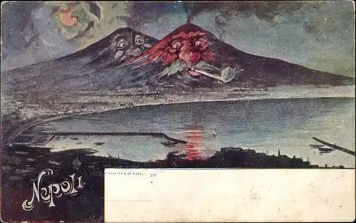 Künstler Ak Napoli Neapel Campania, Vesuv, Berggesichter, Vulkan im Mondschein
