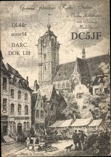 Ak Duisburg im Ruhrgebiet, Markt, Kirche, QSL Funkerkarte DV5JF, Thomas Kretschmann