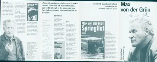 Handzettel Schriftsteller Max von der Grün, Buch Springflut, Autogramm