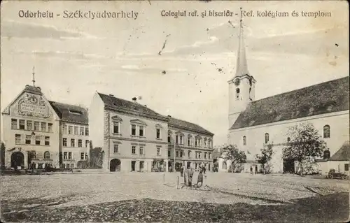 Ak Odorheiu Secuiesc Oderhellen Székelyudvarhely Rumänien, Oberschule, Kirche