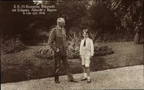 Ak Kronprinz Rupprecht von Bayern mit seinem Sohn in Lille, 1915