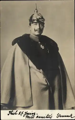 Ak Kaiser Wilhelm II., Portrait, Mantel, Pickelhaube