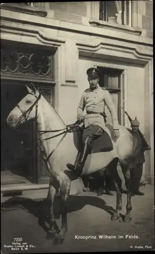 Ak Kronprinz Wilhelm von Preußen im Felde, Portrait in Uniform, Pferd, Liersch 7200