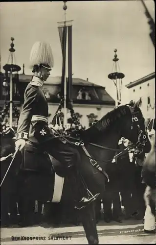 Ak Kronprinz Wilhelm von Preußen, Portrait in Paradeuniform auf einem Pferd, Mérite Orden