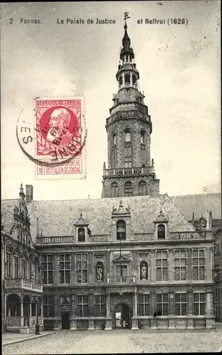 Ak Furnes Westflandern, Le Palais de Justice et Beffroi