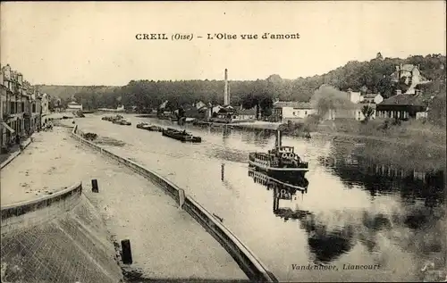 Ak Creil Oise, Fluss, Lastkähne, Schleppzug