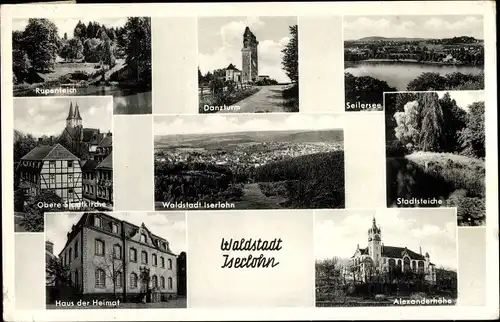 Ak Iserlohn im Märkischen Kreis, Rupenteich, Danzturm, Seilersee, Stadtsteiche, Stadtkirche