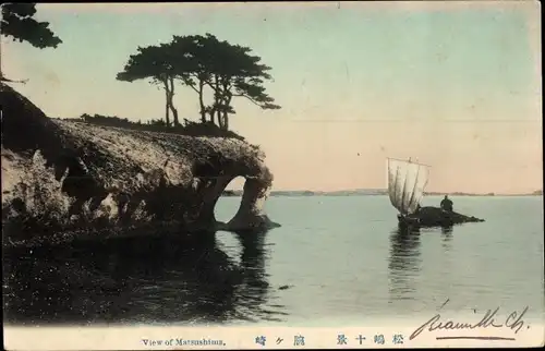 Ak Matsushima Miyagi Japan, Uferpartie, Boot