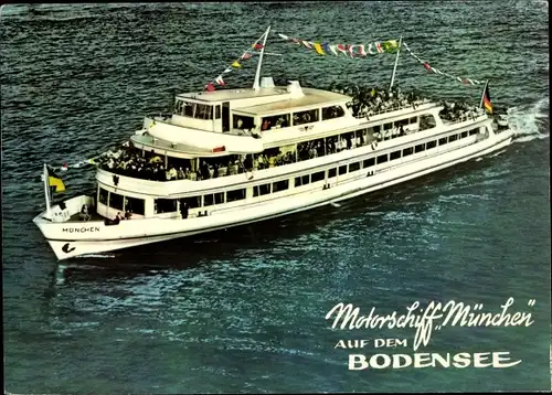 Ak Bodensee, Motorschiff München mit Passagieren an Bord