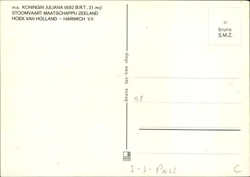 Ak MS Koningin Juliana, Dampfer, Stoomvaart Maatschappij Zeeland