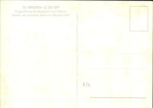Ak Dampfschiff TS Bremen, Norddeutscher Lloyd NDL