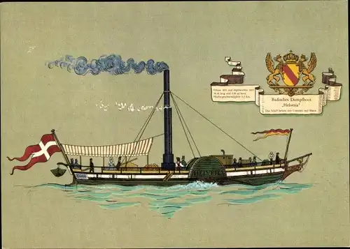 Ak Badisches Dampfboot Helvetia, Wappen, Raddampfer