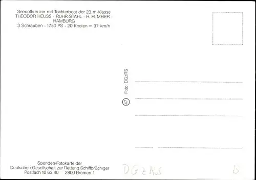 Ak Seenotkreuzer mit Tochterboot Theodor Heuss