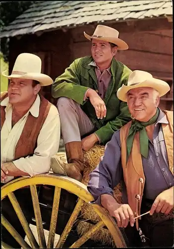 Ak Szene Bonanza, Ben, Hoss und Little Joe Cartwright, Lorne Greene, Dan Blocker, Michael Landon