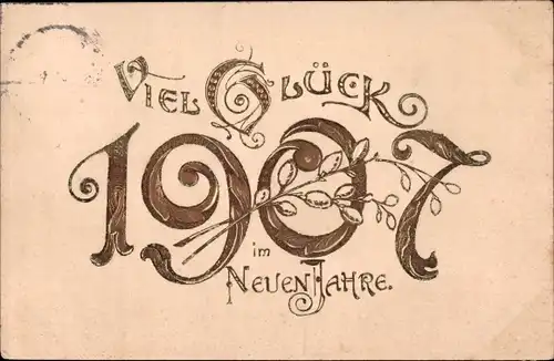 Präge Glitzer Ak Glückwunsch Neujahr 1907, Jahreszahl
