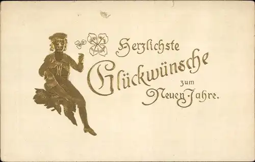 Präge Glitzer Ak Glückwunsch Neujahr, Kind, Glücksklee
