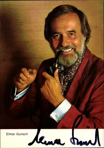 Ak Schauspieler Elmar Gunsch, Portrait, Autogramm, Pfeife, Feuerzeug