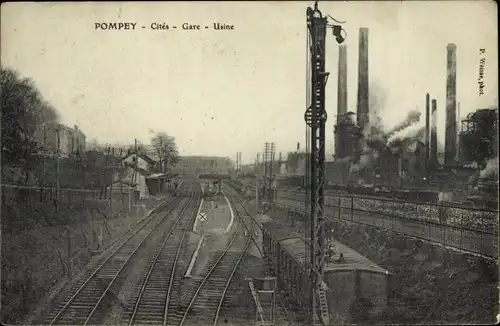 Ak Pompée Meurthe et Moselle, Bahnhof, Fabrik