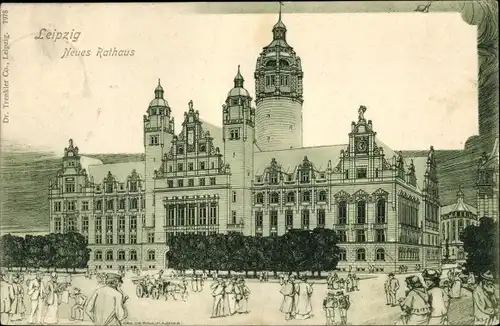 Künstler Ak Leipzig in Sachsen, Neues Rathaus, Passanten