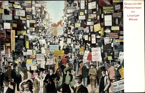 Ak Leipzig in Sachsen, Petersstraße, Messe, Reklameschilder