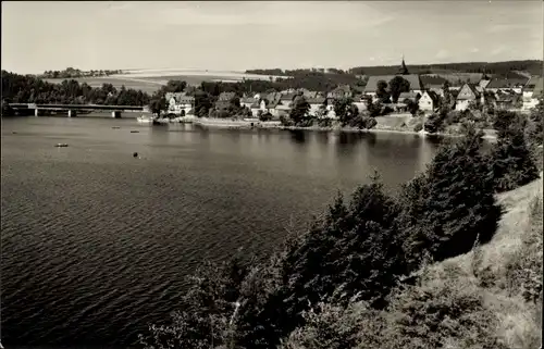 Ak Saalburg in Thüringen, Stausee der Bleiloch-Saaletalsperre, Brücke, Boote