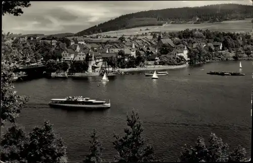 Ak Saalburg Thüringen, Am Stausee der Bleiloch-Saaletalsperre, Boote