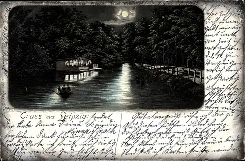 Mondschein Litho Leipzig in Sachsen, An der Pleiße zum Wassergott