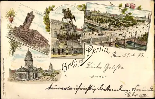 Litho Berlin Mitte, Gendarmenmarkt, Lustgarten, Rathaus, Denkmal