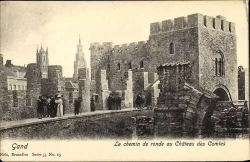 Ak Großraum Gent Ostflandern, Gehweg zum Grafenschloss