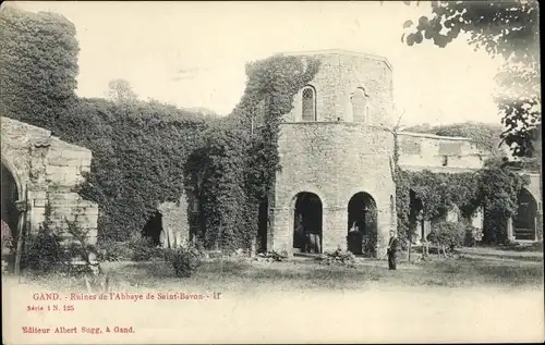 Ak Großraum Gent Ostflandern, Ruinen der Abtei St. Bavo