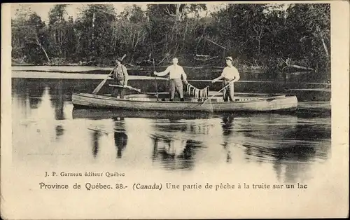 Ak Quebec, Kanada, Ein Forellenangelausflug an einem See