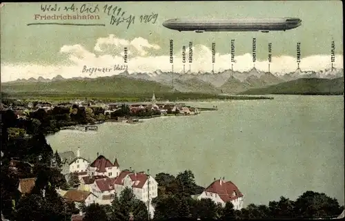 Ak Friedrichshafen am Bodensee, Panorama, Zeppelin