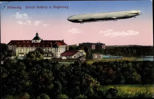 Ak Schleswig an der Schlei, Schloss Gottorf, Regierung, Zeppelin