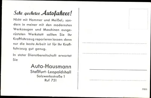 Ak Leopoldshall Staßfurt im Salzlandkreis, Auto Hausmann, Salzwerksstraße 1