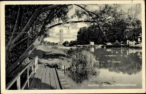 Ak Genthin am Elbe Havel Kanal, Mittellandkanal, Bootssteg