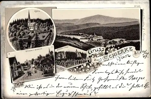 Litho Schierke Wernigerode am Harz, Kirche, Straßenpartie, Schnarrcher, Total