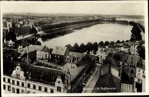 Ak Schwerin in Mecklenburg, Pfaffenteich, Vogelschau, Häuser