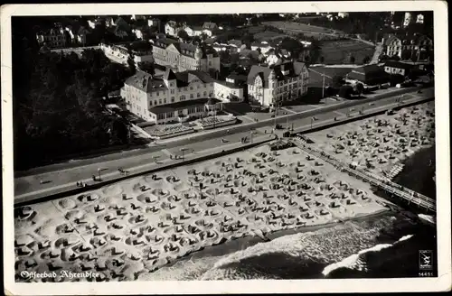 Ak Arendsee in der Altmark, Strand, Hotels, Fliegeraufnahme