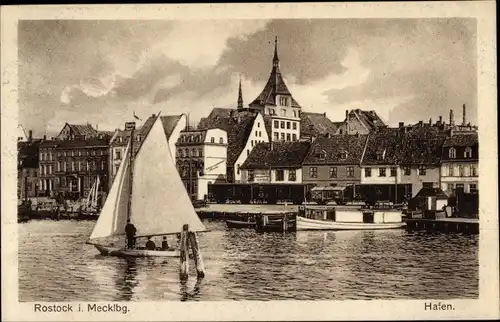 Ak Hansestadt Rostock, Hafen, Segelboot