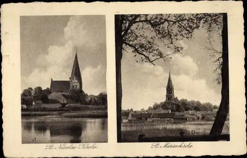 Ak Röbel an der Müritz, St. Nicolai Kirche, St. Marienkirche